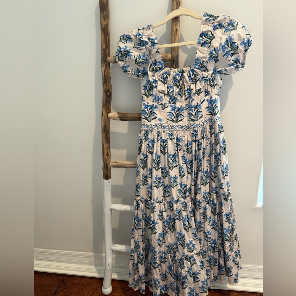 Agua by Agua Bendita Blue and White Floral Midi Dress